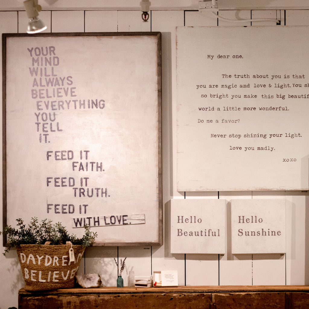 Faith Truth Love Art Print - Grey Wood