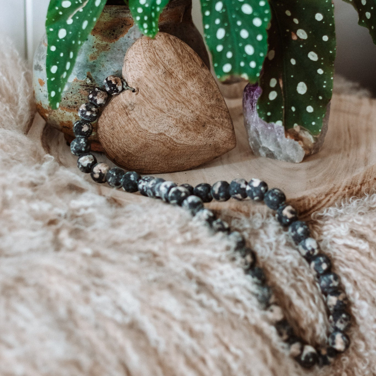 ***Small Heart Antiqued Wood Bead Strand