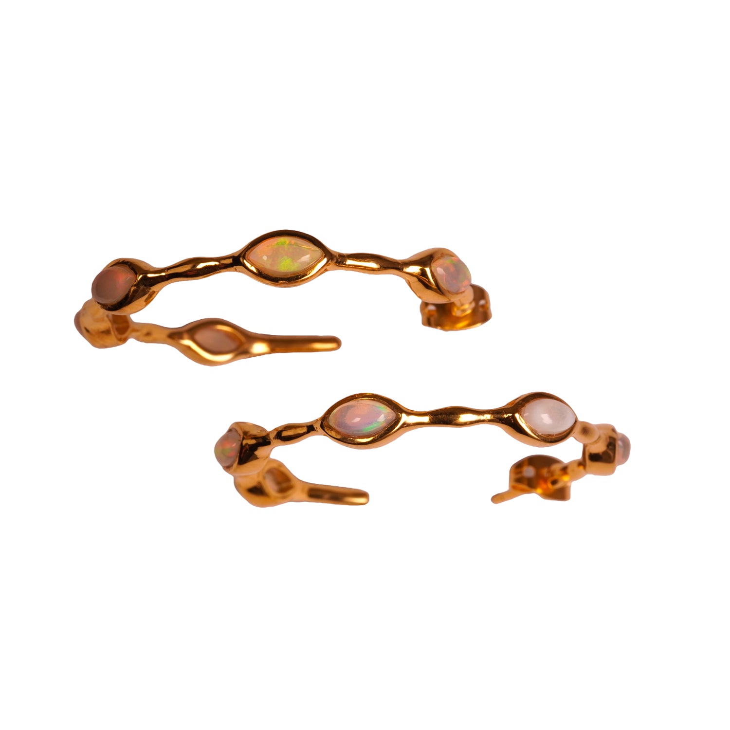 ***Ethiopian Opal Hoops - Gold Plated Brass