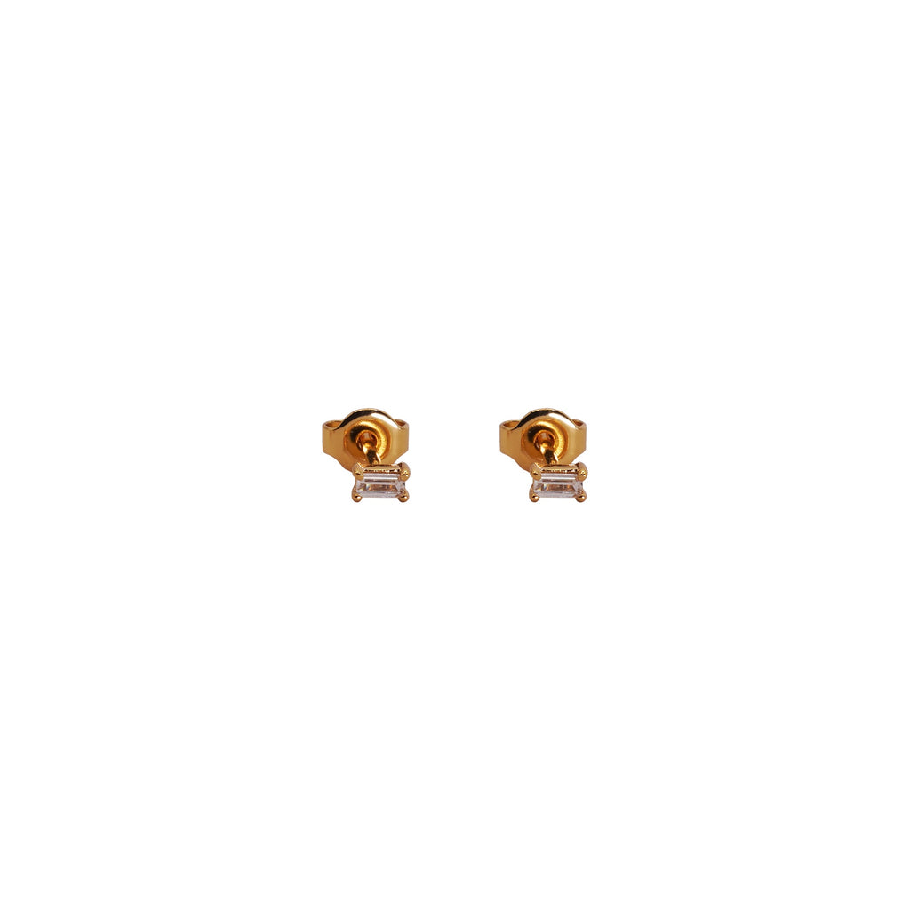 Tiny Crystal Bar Gold Stud Earrings