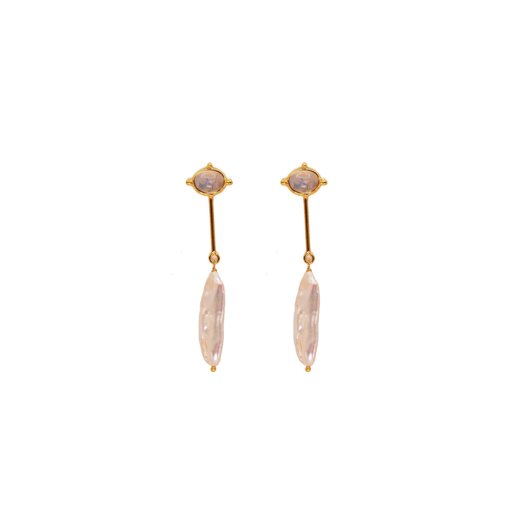 ***Moonstone Pearl Dangle Earrings