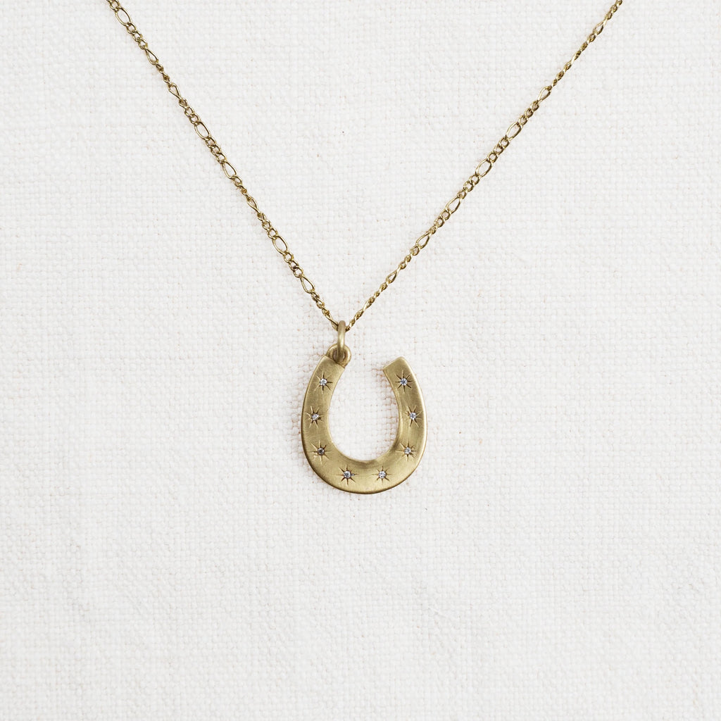 Brass Horseshoe with Cz Stones Necklace