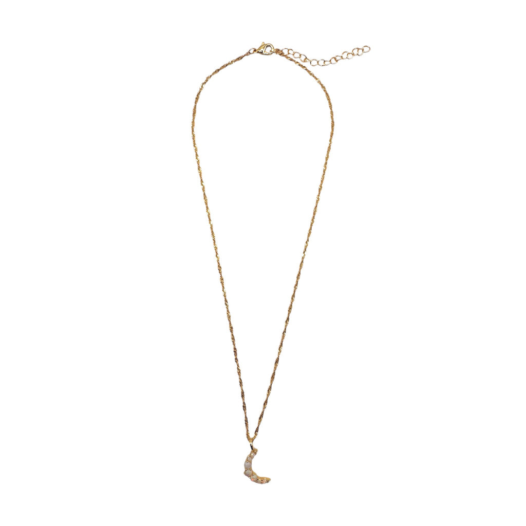 White Opal Crescent Moon pendant necklace
