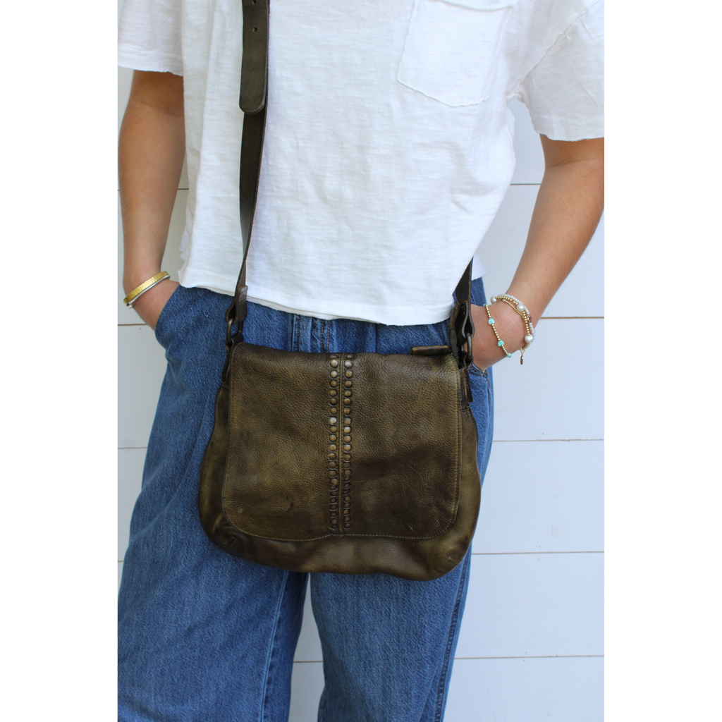 Studded Retro Flap Bag Moss
