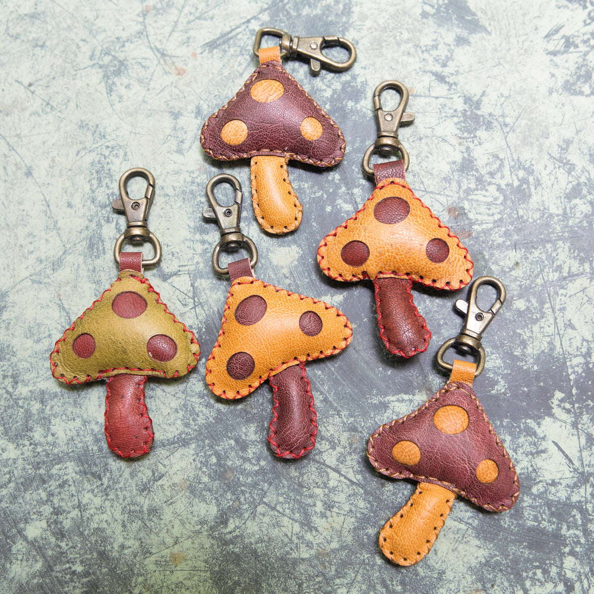 Mushroom Puffy Leather Keychain