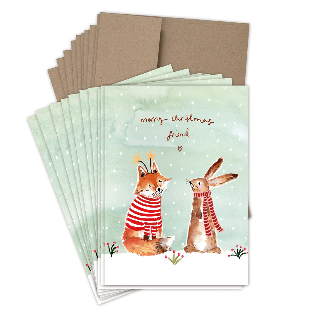 Fox & Bunny Friend Boxed Holiday Cards - Set of 10