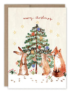Bunnies & Fox Christmas Tree Holiday Card