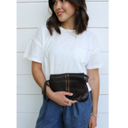 Studded Retro Flap Wristlet Brown