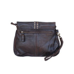 Studded Retro Flap Wristlet Brown