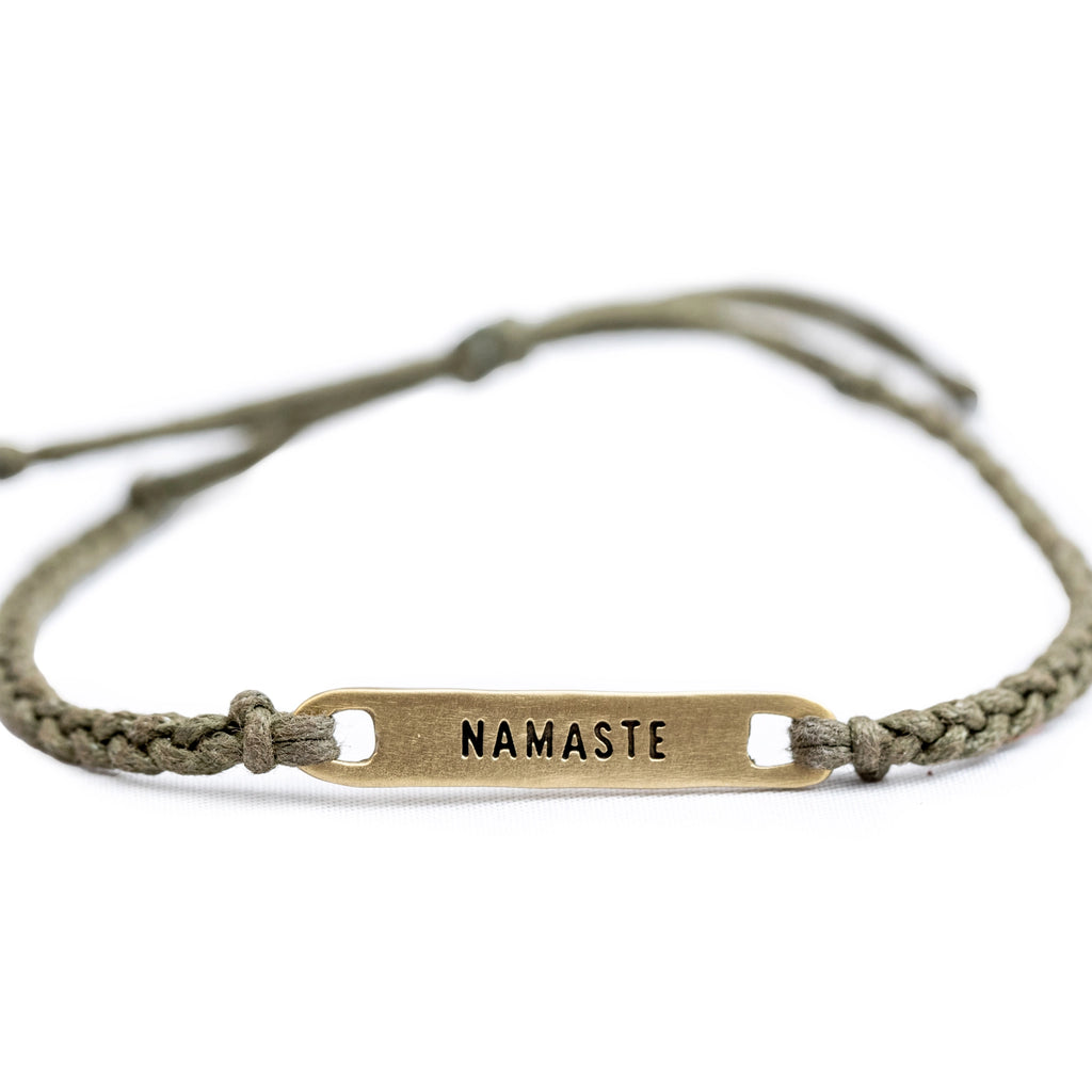 ***Brass Namaste Braided Bracelet - Green - Adjustable