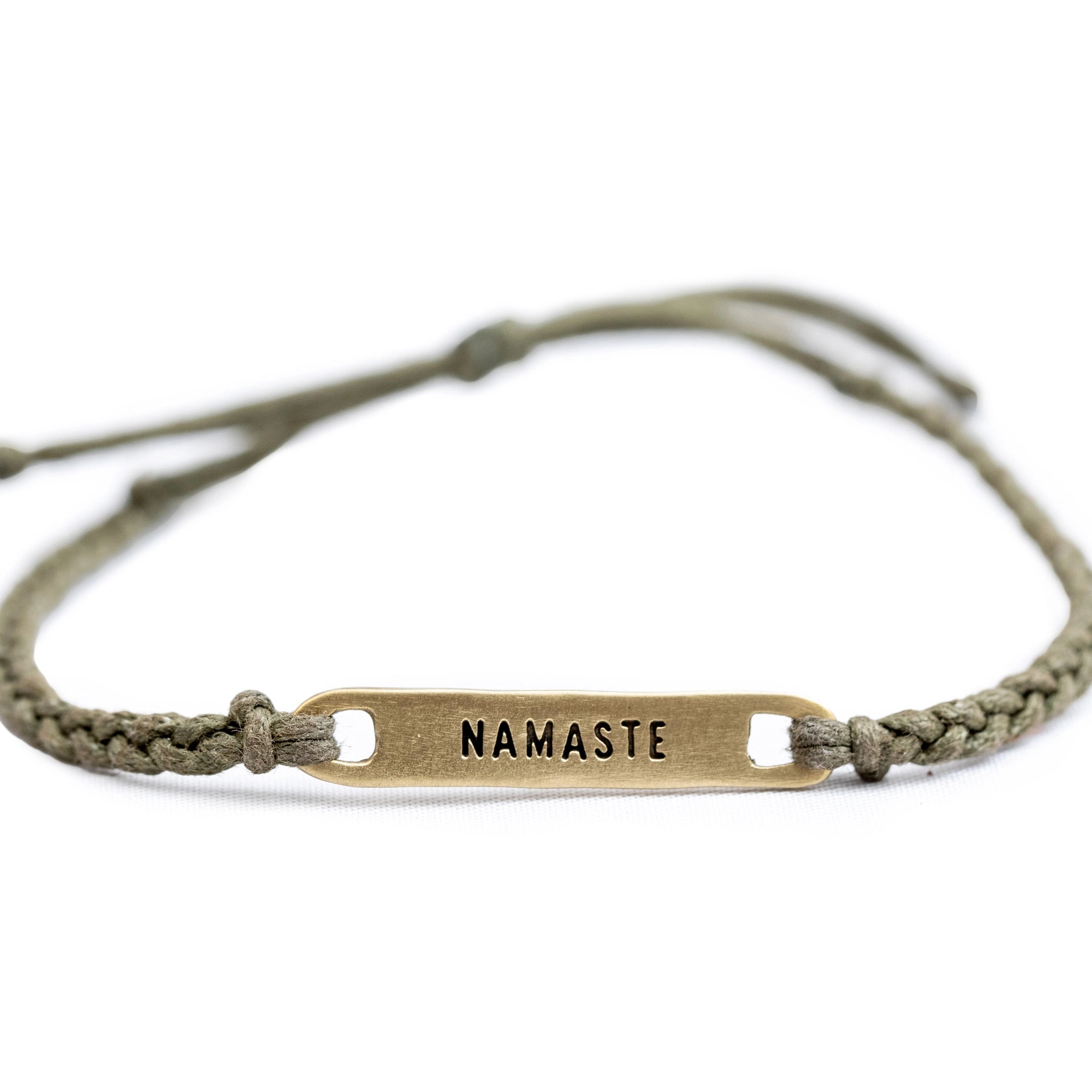 ***Brass Namaste Braided Bracelet - Green - Adjustable