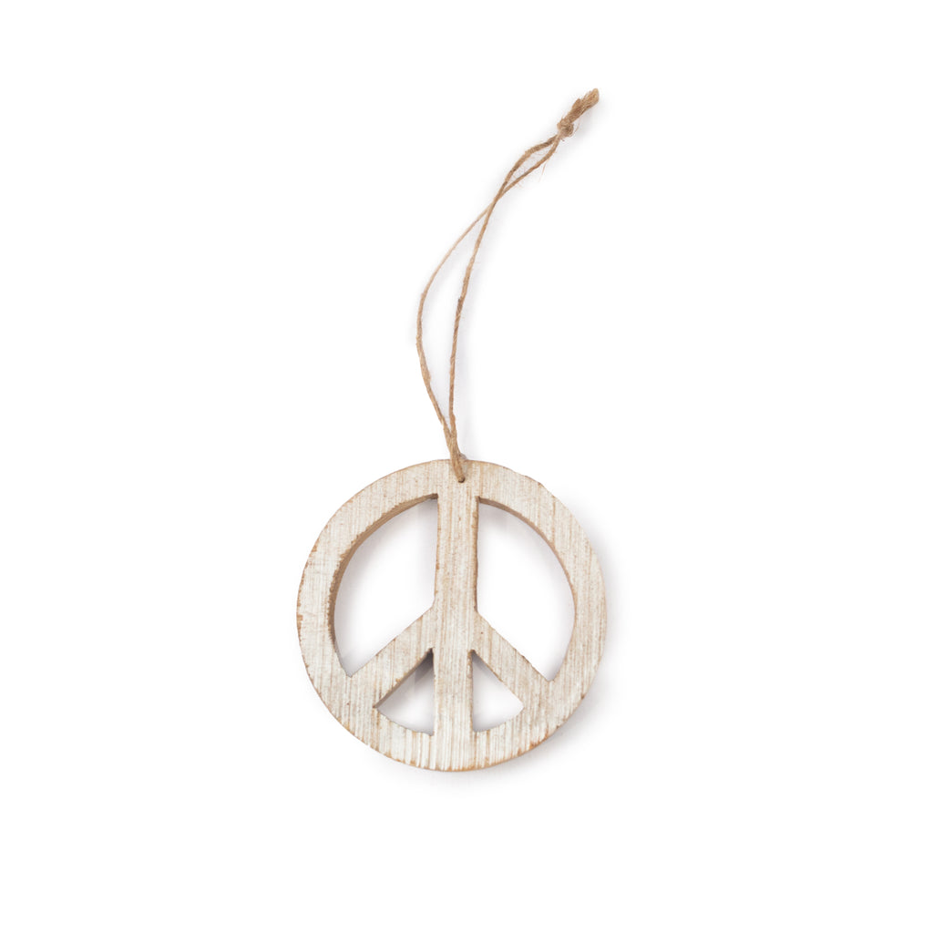 Peace Sign Whitewash Wooden Ornament