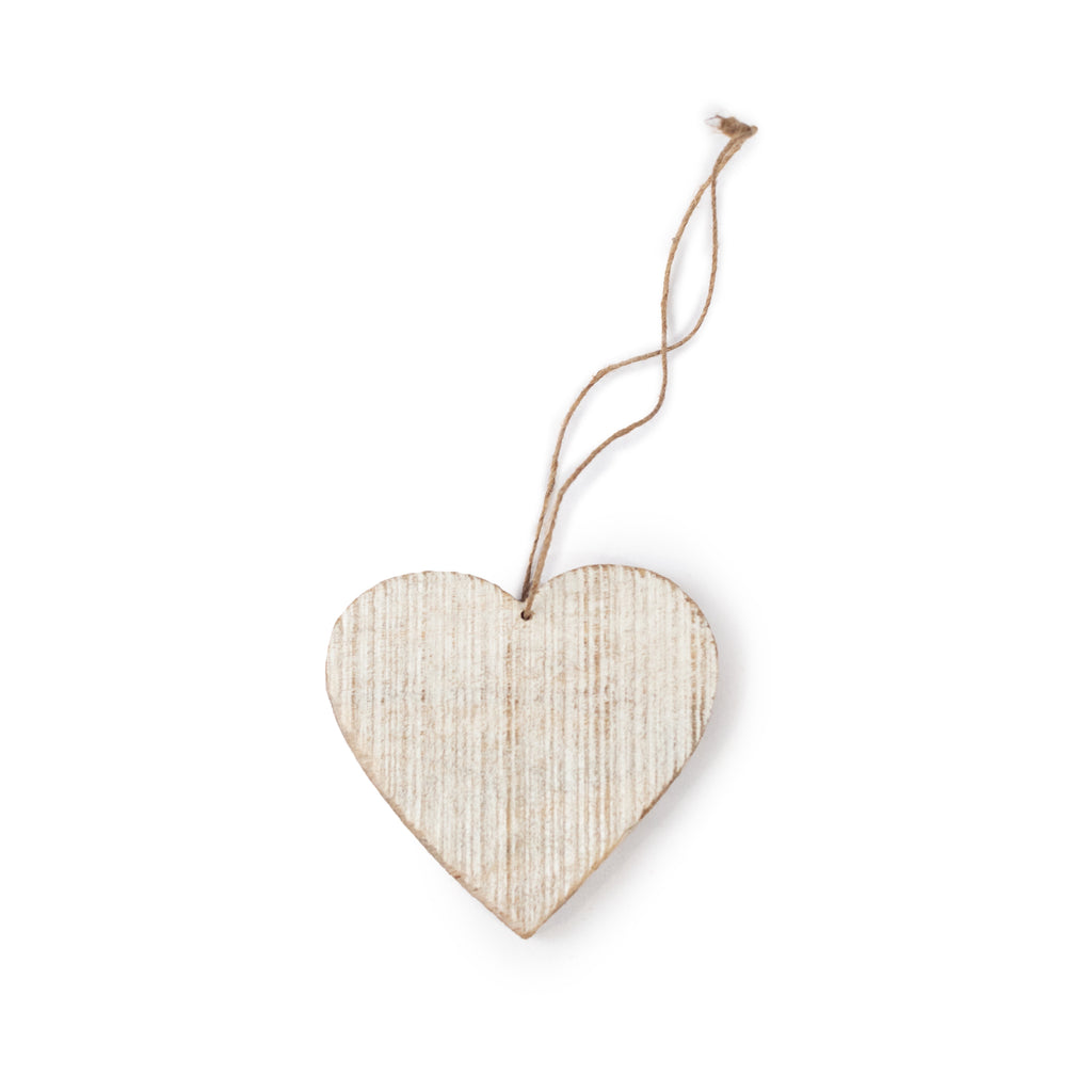 Heart Whitewash Wooden Ornament