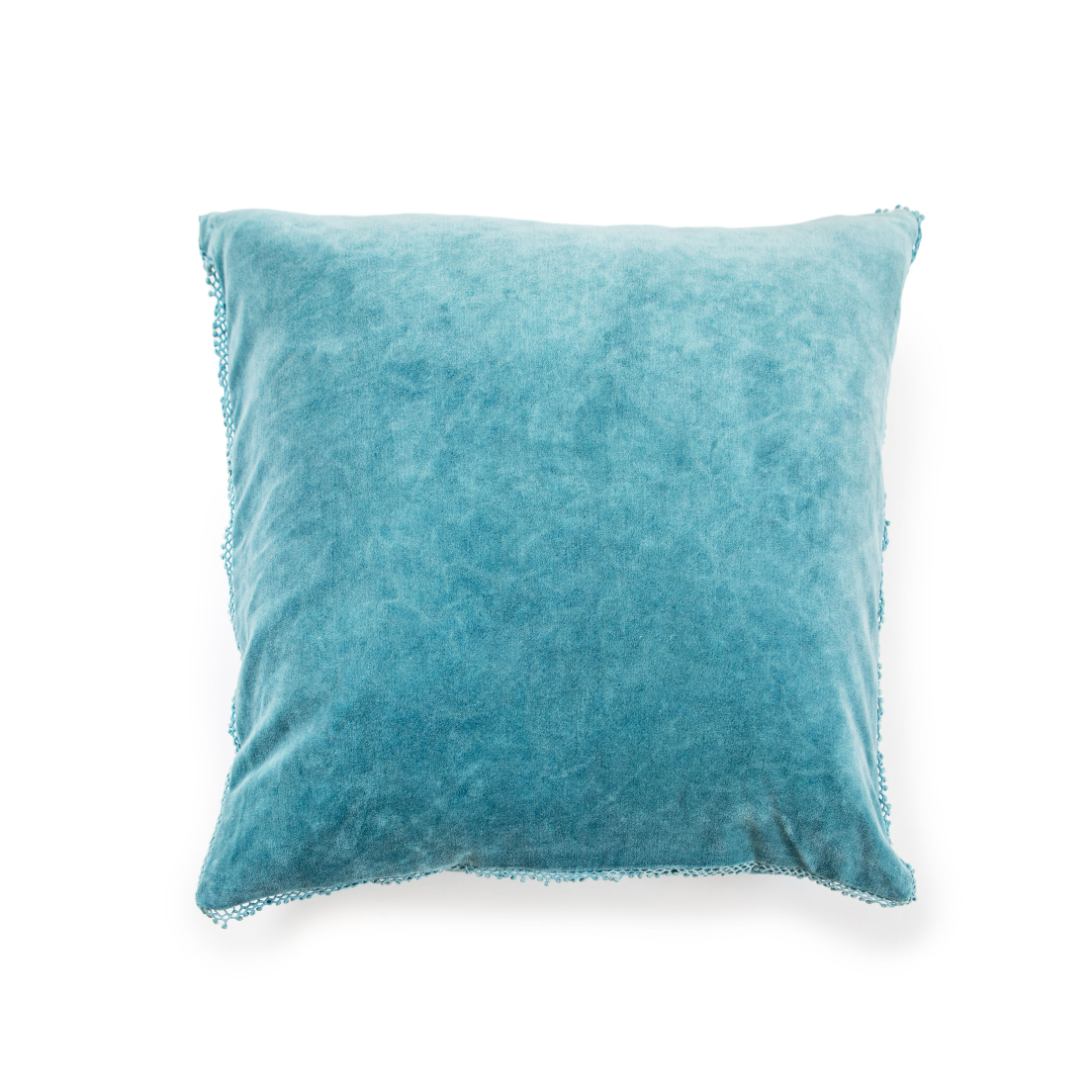 Indigo Velvet Pillow With Poms - 22" x 22"