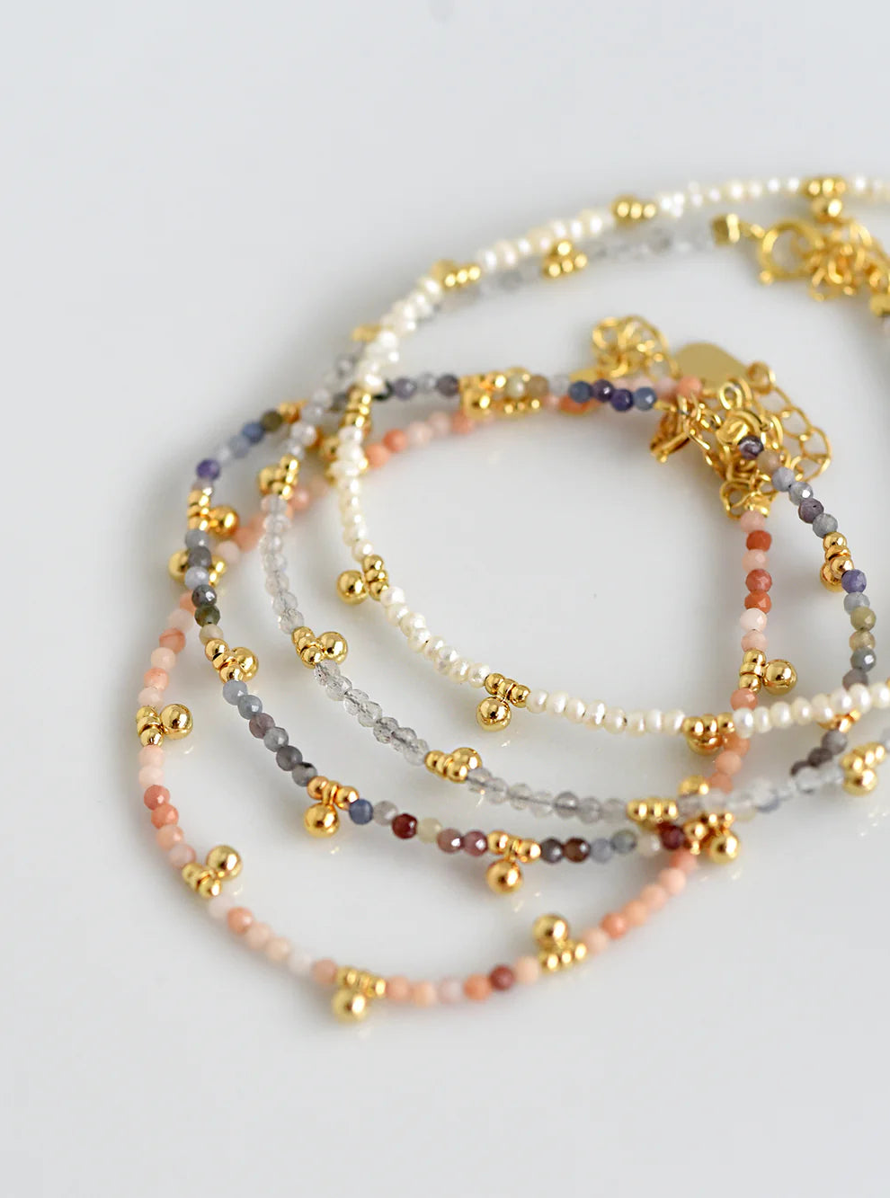 Gold Beaded Dangling Bracelet - Labradorite