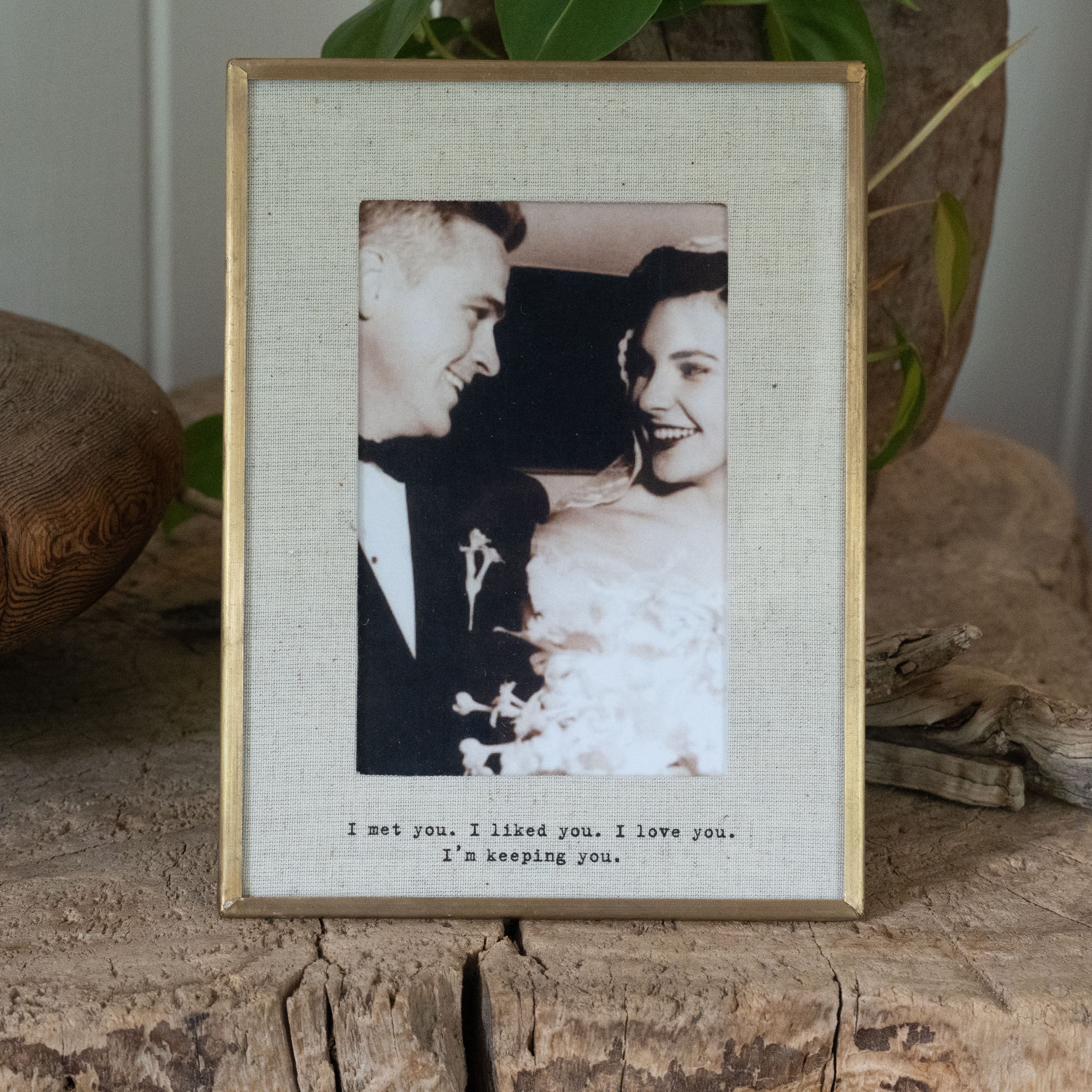 I Met You Brass Linen Frame
