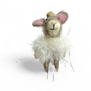 ***Grey & White Mouse With Gold Crown & Tutu Ornament - Very Merry Mice Collection