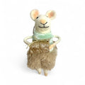 ***White Mouse With Aqua Top and Wool Skirt Ornament - Very Merry Mice Collection