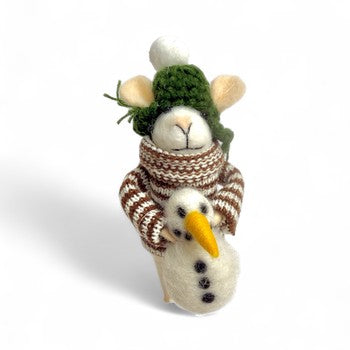 ***White Mouse With Snowman Ornament - Very Merry Mice Collection