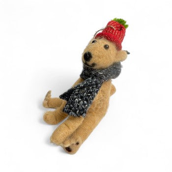 Golden Bear with Red & Gold Beanie & Knit Scarf Ornament - Sleuth of Bears Collection
