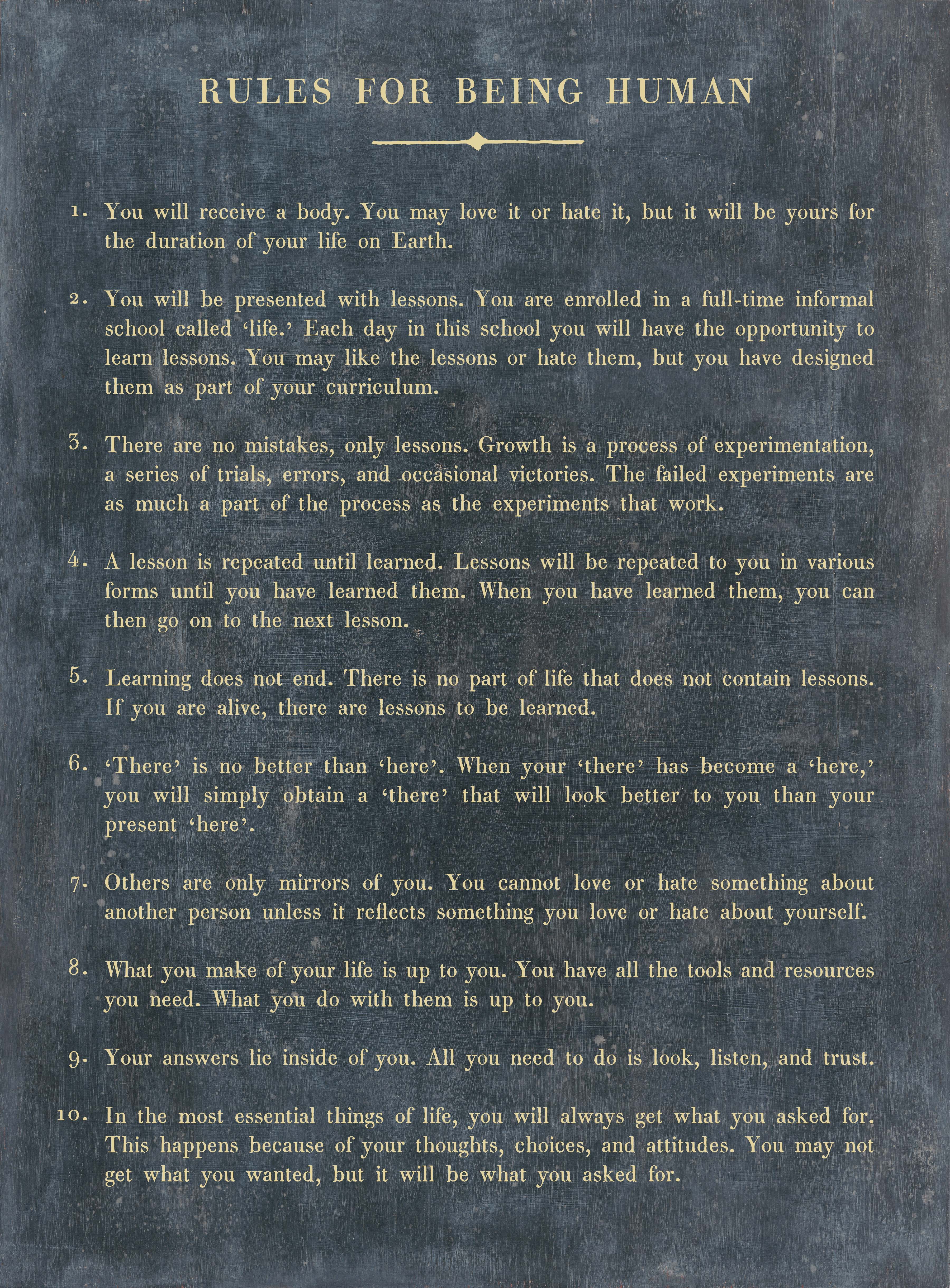 Rules For Being Human- Gallery Wrap Art Print