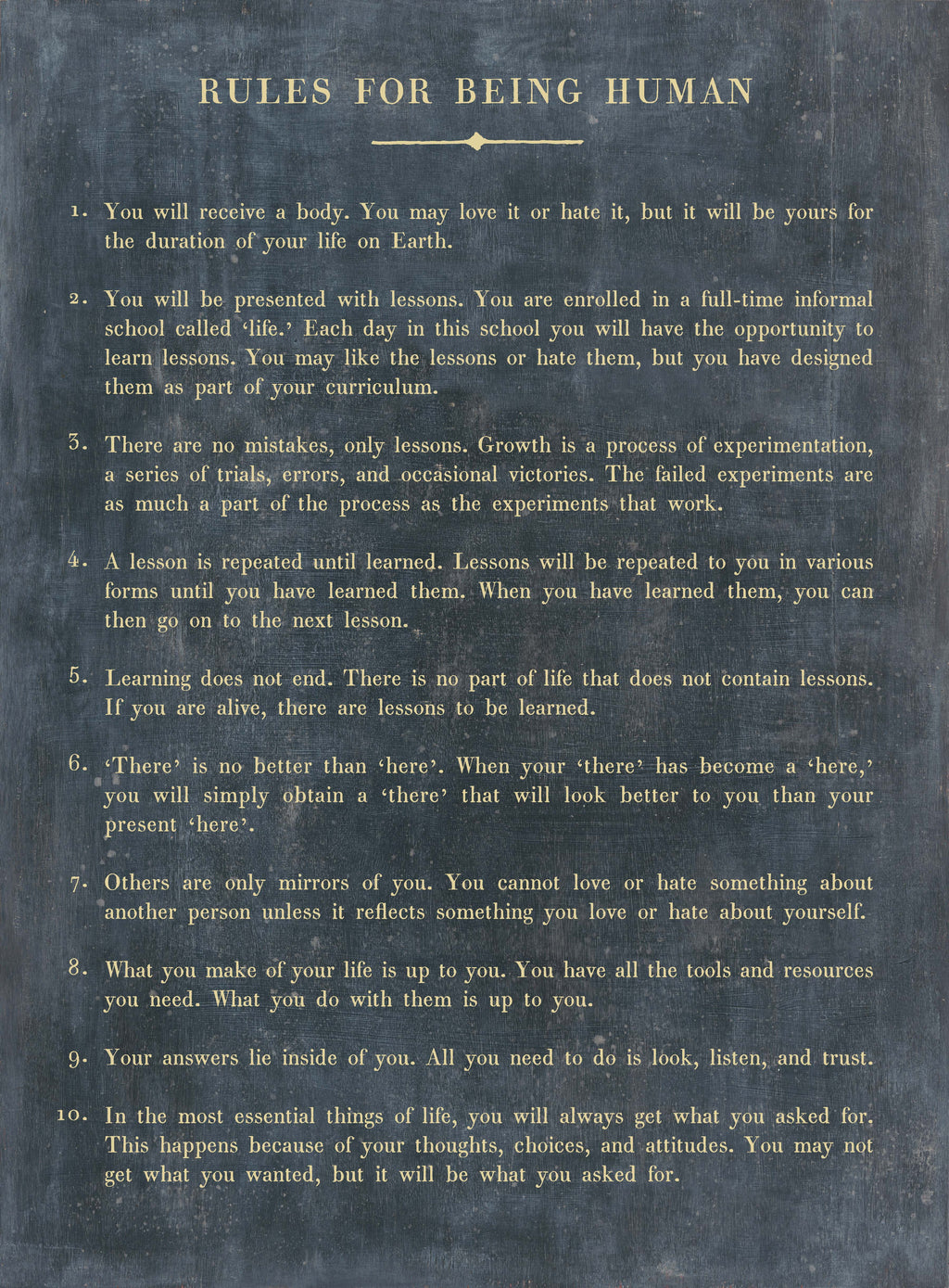 Rules For Being Human Art Print - Book Collection