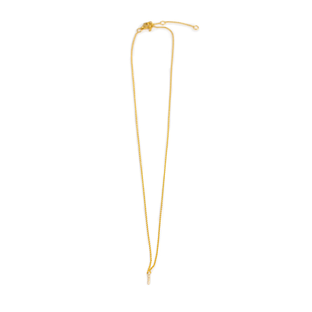 ***Pave Single Bar Necklace - Gold Plated Gold Plated 16" + 2" extender