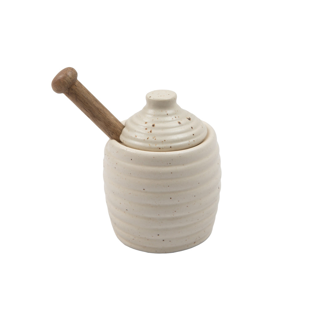 Ribbed Ceramic Speckled Honey Pot