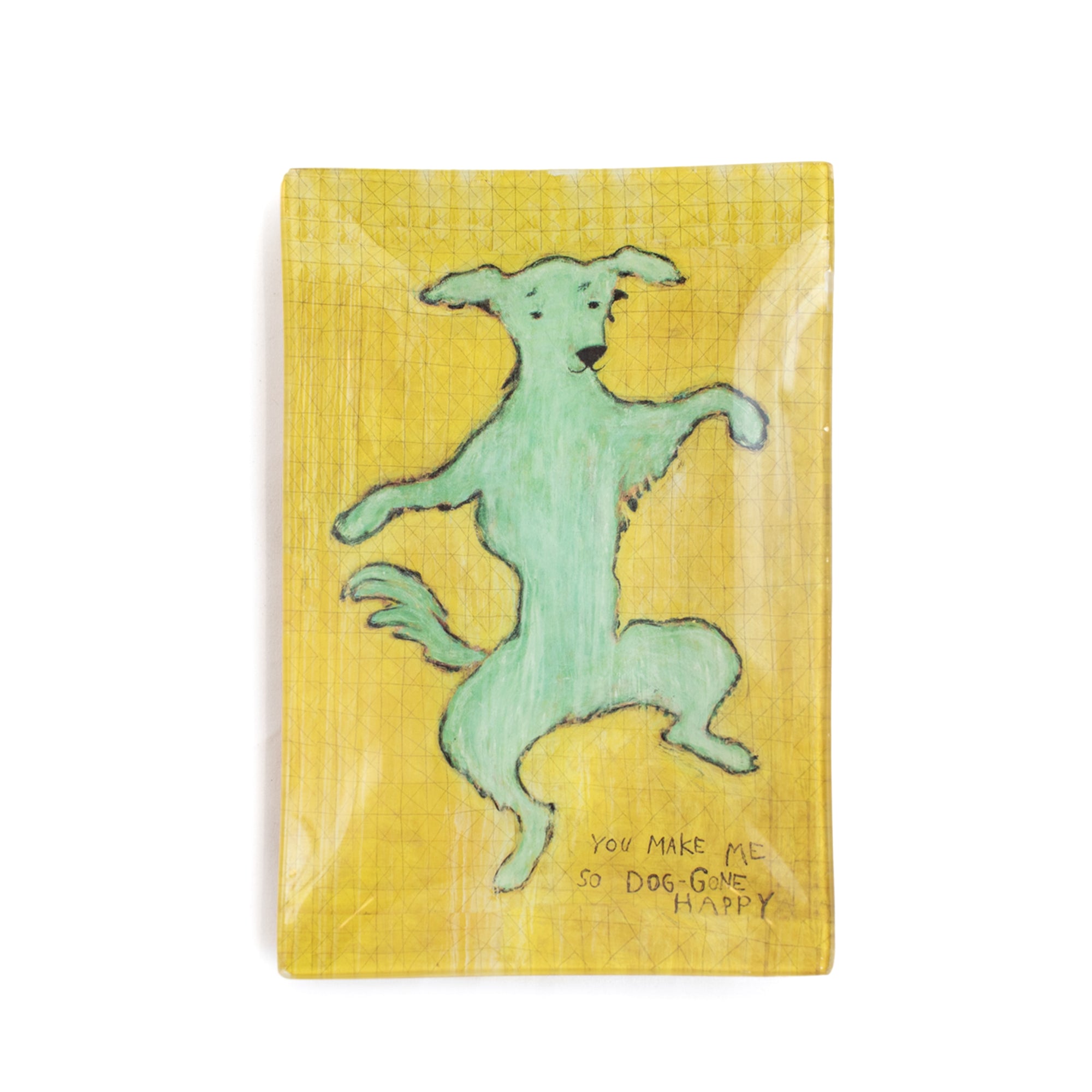 Dancing Dog Large Rectangular Decoupage Plate - 5.75" x 8.5"