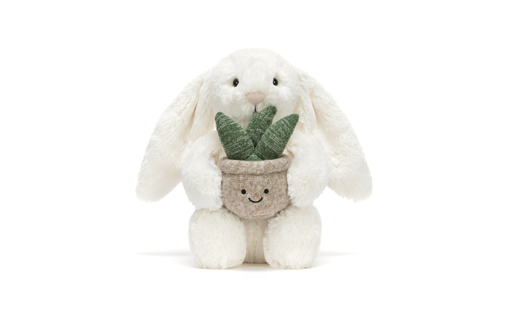 Cream Bunny with Plant