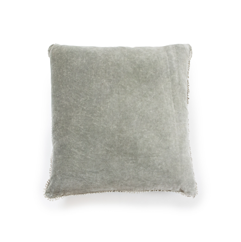 ***Elephant Velvet Pillow With Poms - 22" x 22"