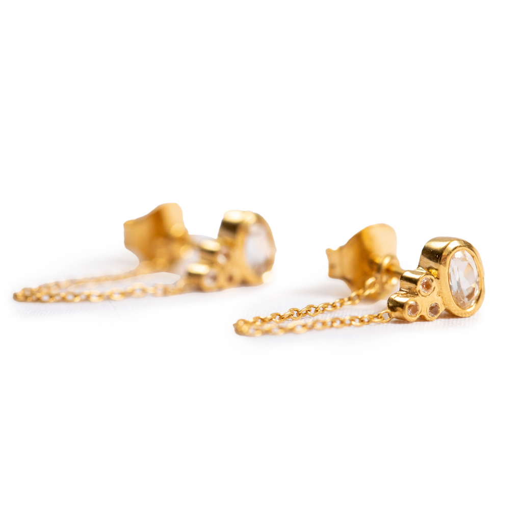 ***Gold Plated Labradorite and White Topaz Studs with Chain