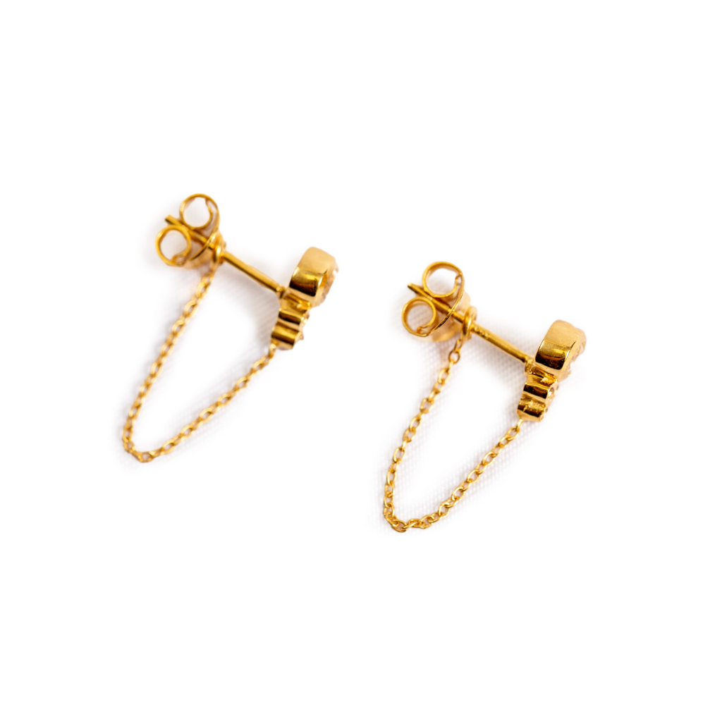 ***Gold Plated Labradorite and White Topaz Studs with Chain