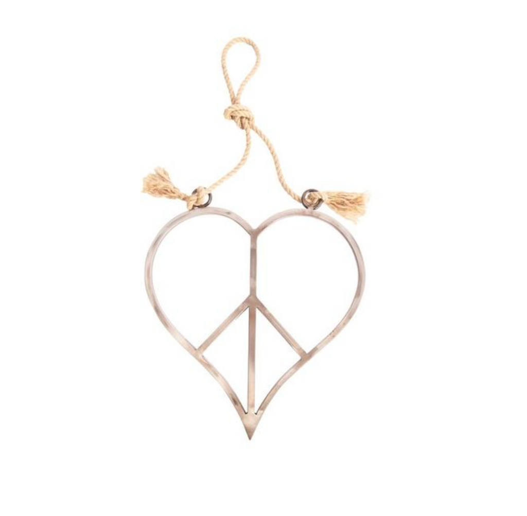 Small Hanging Metal & Jute Heart Peace Sign