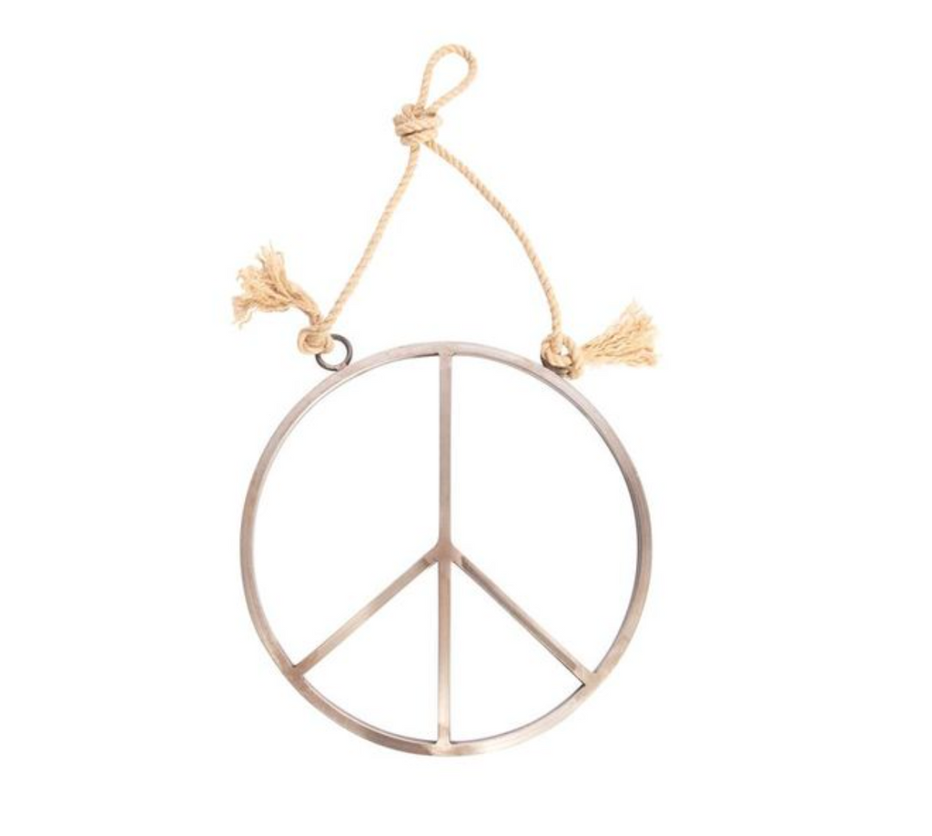 Small Hanging Metal & Jute Peace Sign