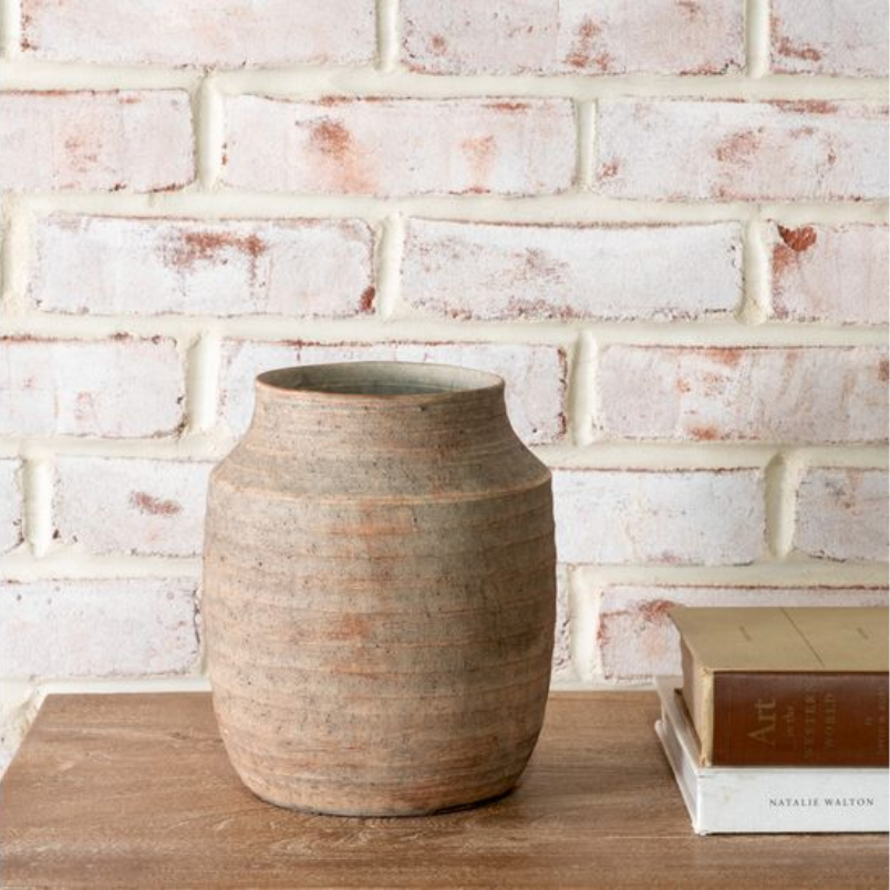 Natural Stripe Ceramic Vase, 8"