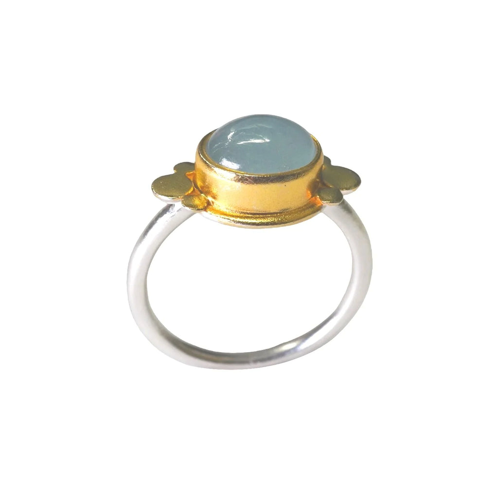 ***Silver & Gold Plated Ring with Aquamarine Stone