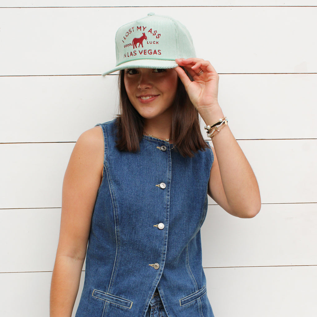 I Lost My A$$ Corduroy Trucker Hat- Ice Blue