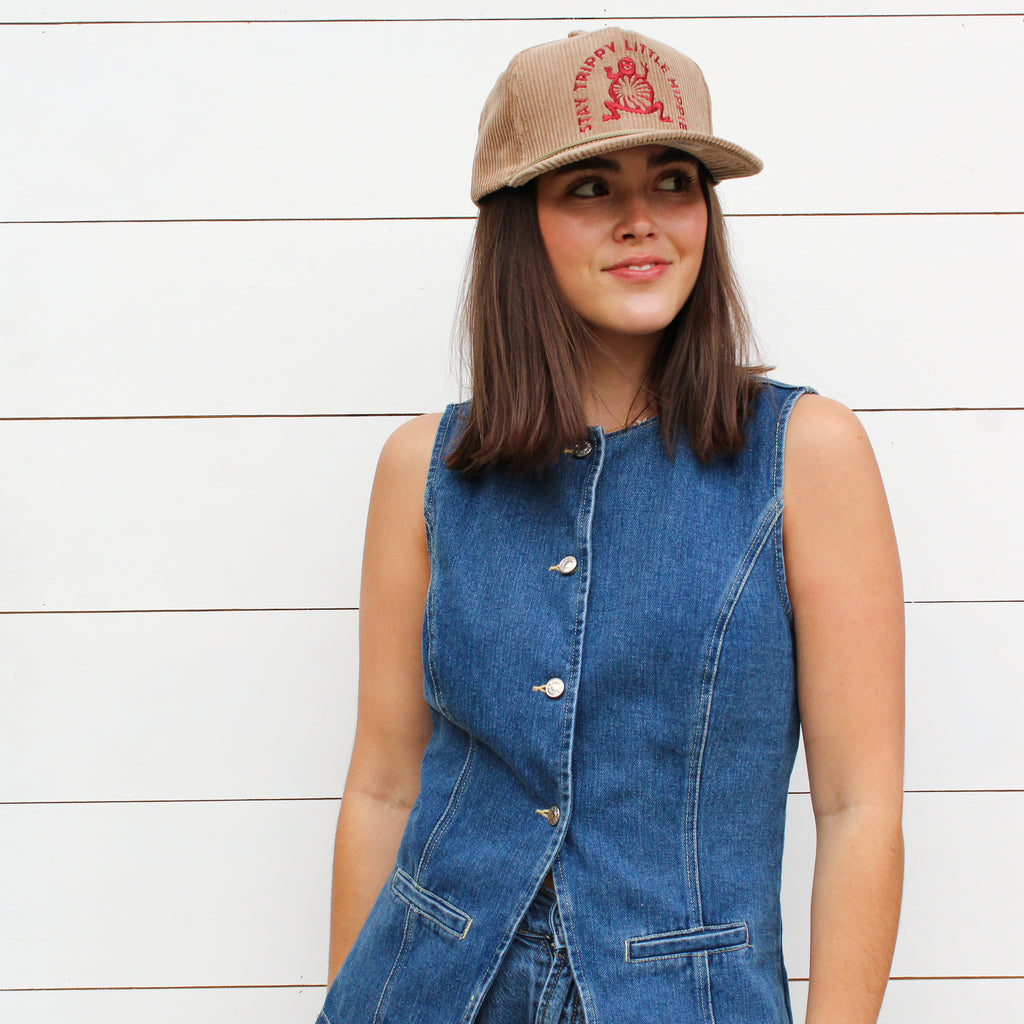 Stay Trippy Corduroy Trucker Hat- Flax
