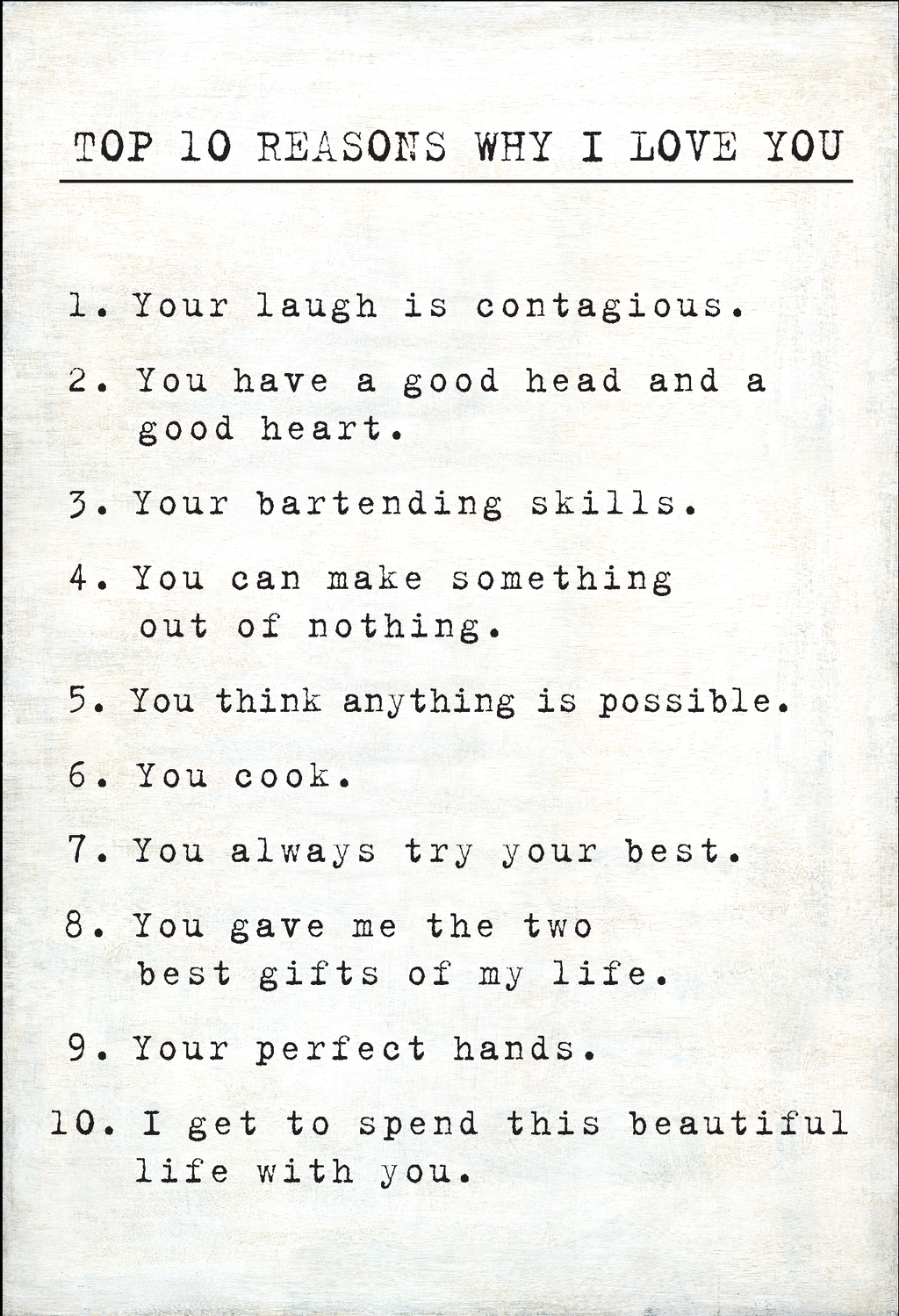 Top 10 Reasons I Love You Art Print