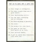 Top 10 Reasons I Love You Art Print