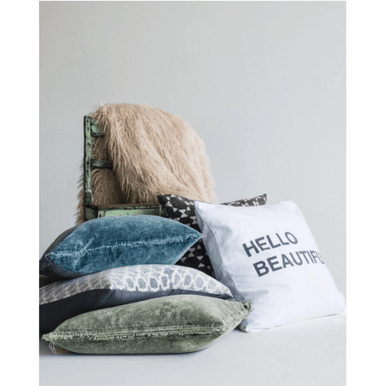 ***Elephant Velvet Pillow With Poms - 22" x 22"