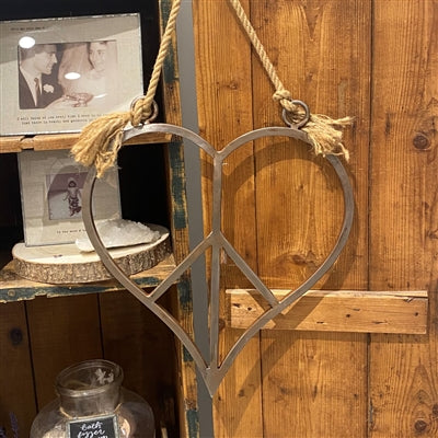 Hanging Metal & Jute Heart Peace Sign