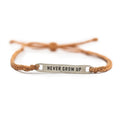 ***Silver Never Grow Up Braided Bracelet - Adjustable - Orange