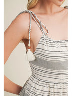Striped Dress with Tassel and Bead Detail - Black