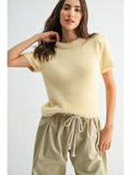 Soft Fuzzy Knit Short Sleeve Sweater Top - Yellow