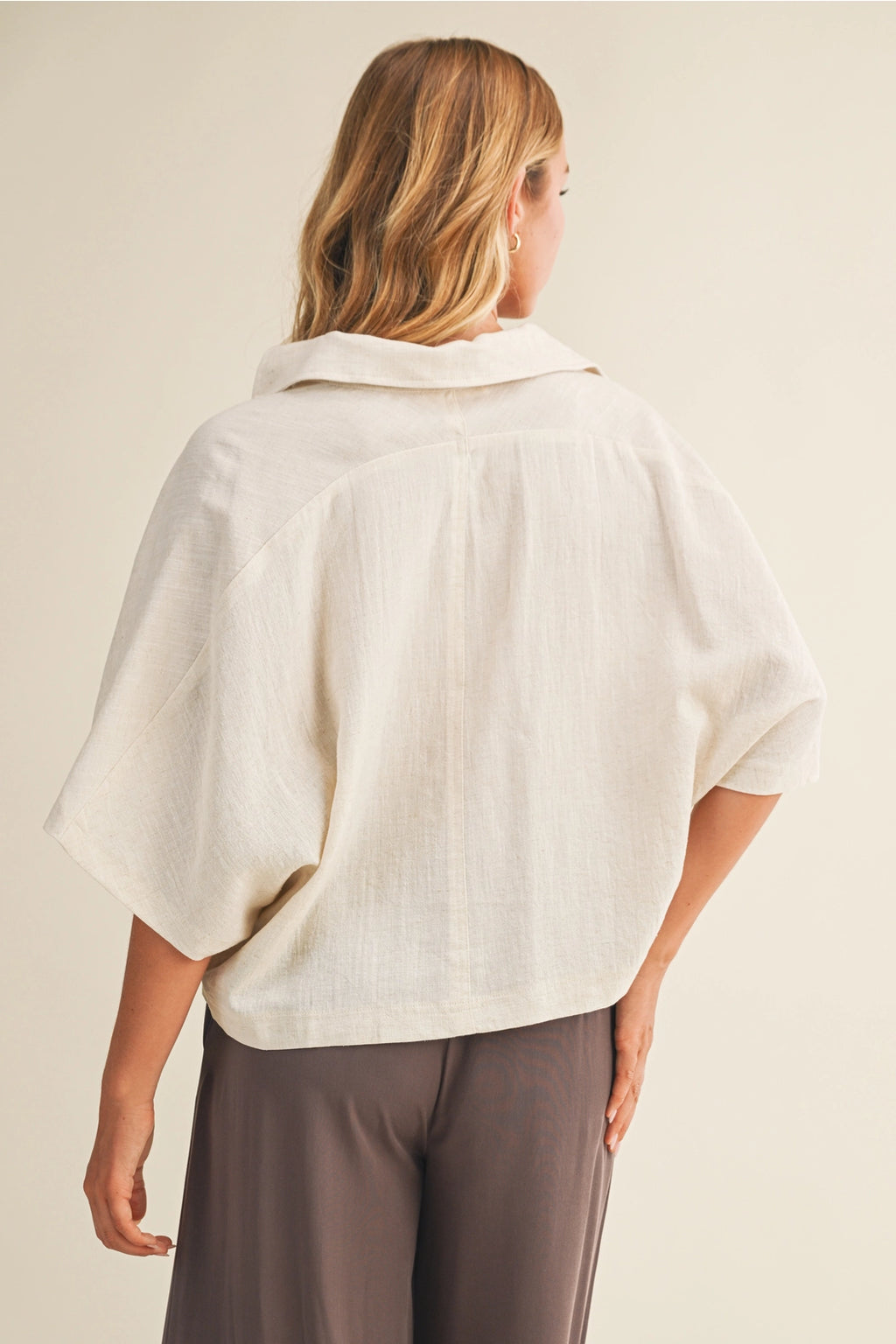 Oversized Popover Open Collar Top