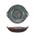 Stoneware Bowl w/ Handles, Blue/Brown