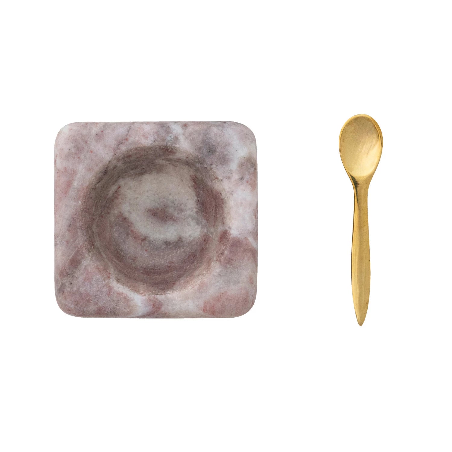 Marble Bowl with Brass Spoon - Pink