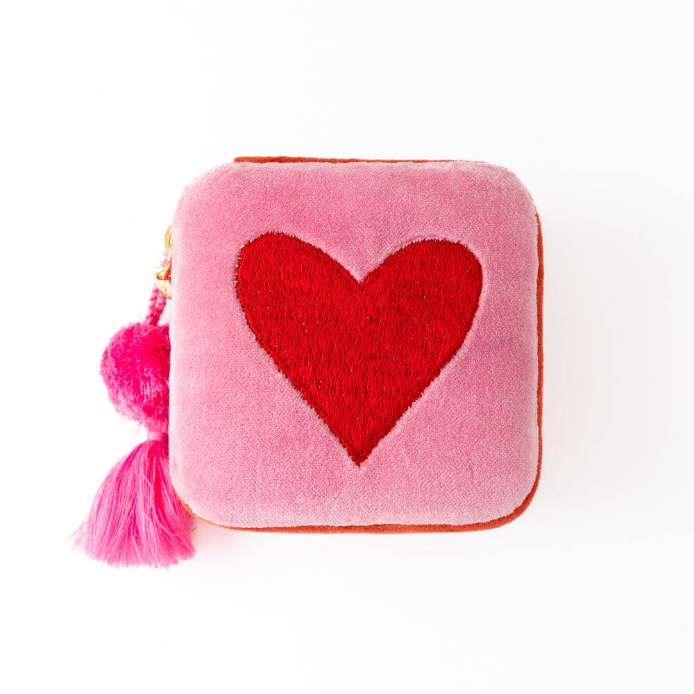 Ariel Heart Velvet Jewelry Box  Pink